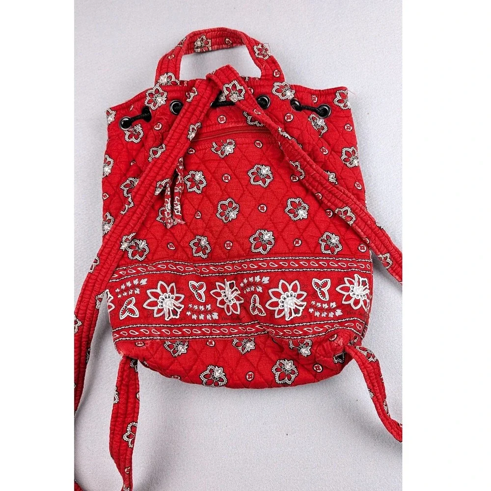 Vera Bradley Red Bandana Floral Quilted Cotton Backpack Drawstring‎ Small Bag
